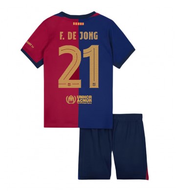 Barcelona Frenkie de Jong #21 Hemmakläder Barn 2024-25 Kortärmad (+ Korta byxor)